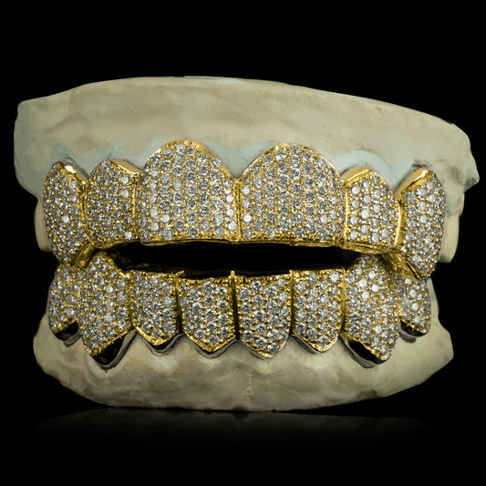 SOLID GOLD NATURAL DIAMOND ZIGZAG SETTING GRILLZ